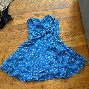 Blue Strapless Dress with Floral Pattern